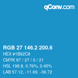 カラーコード: RGB 27 146.2 200.6 | qconv.com