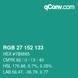 カラーコード: RGB 27 152 133 | qconv.com