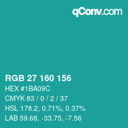カラーコード: RGB 27 160 156 | qconv.com