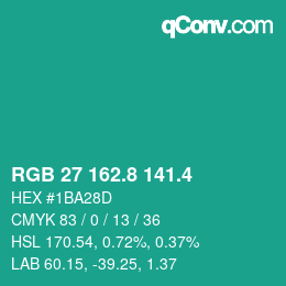 カラーコード: RGB 27 162.8 141.4 | qconv.com