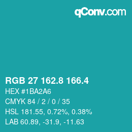 カラーコード: RGB 27 162.8 166.4 | qconv.com