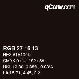 カラーコード: RGB 27 16 13 | qconv.com