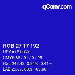 颜色代码: RGB 27 17 192 | qconv.com