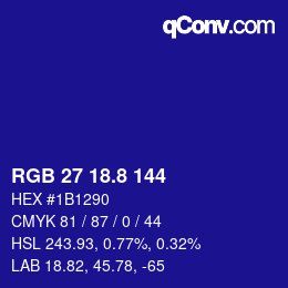 カラーコード: RGB 27 18.8 144 | qconv.com