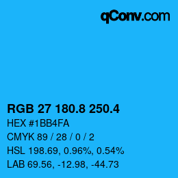 カラーコード: RGB 27 180.8 250.4 | qconv.com