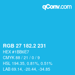 カラーコード: RGB 27 182.2 231 | qconv.com