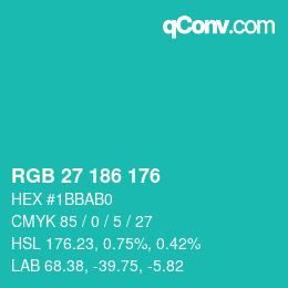 颜色代码: RGB 27 186 176 | qconv.com