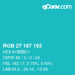 颜色代码: RGB 27 187 193 | qconv.com