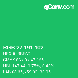 Color code: RGB 27 191 102 | qconv.com
