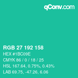 Color code: RGB 27 192 158 | qconv.com