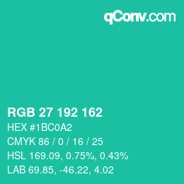 Color code: RGB 27 192 162 | qconv.com