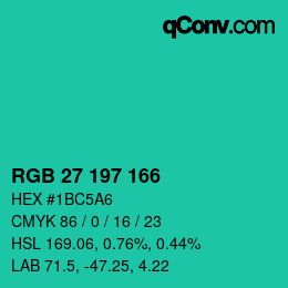 Código de color: RGB 27 197 166 | qconv.com