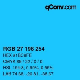 颜色代码: RGB 27 198 254 | qconv.com
