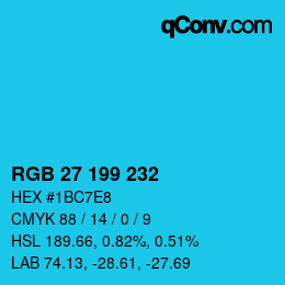 Color code: RGB 27 199 232 | qconv.com