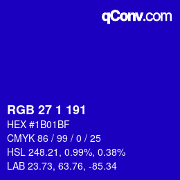 Color code: RGB 27 1 191 | qconv.com