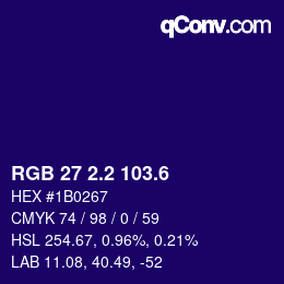 カラーコード: RGB 27 2.2 103.6 | qconv.com