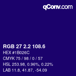カラーコード: RGB 27 2.2 108.6 | qconv.com