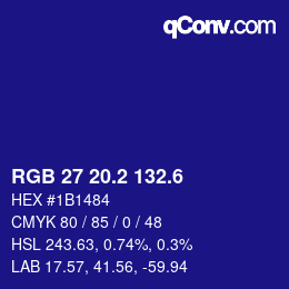 カラーコード: RGB 27 20.2 132.6 | qconv.com