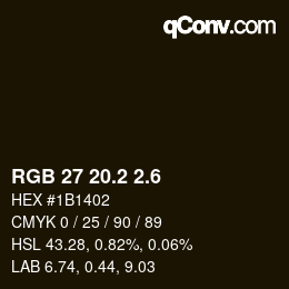 カラーコード: RGB 27 20.2 2.6 | qconv.com