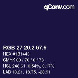カラーコード: RGB 27 20.2 67.6 | qconv.com