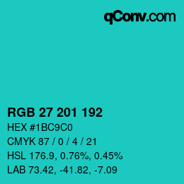 Color code: RGB 27 201 192 | qconv.com