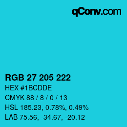 Color code: RGB 27 205 222 | qconv.com