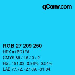Color code: RGB 27 209 250 | qconv.com
