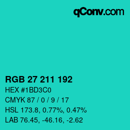 Color code: RGB 27 211 192 | qconv.com