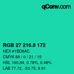 カラーコード: RGB 27 216.8 172 | qconv.com