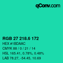カラーコード: RGB 27 218.6 172 | qconv.com