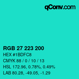 Color code: RGB 27 223 200 | qconv.com