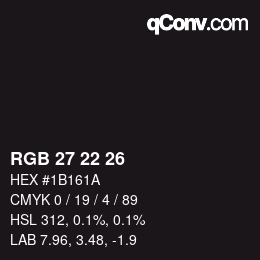 Color code: RGB 27 22 26 | qconv.com