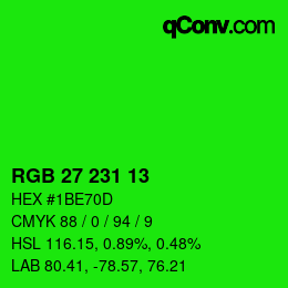 Color code: RGB 27 231 13 | qconv.com