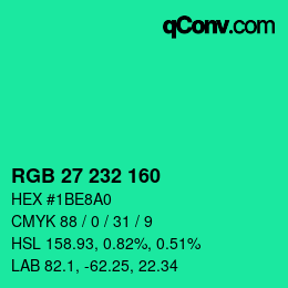 カラーコード: RGB 27 232 160 | qconv.com