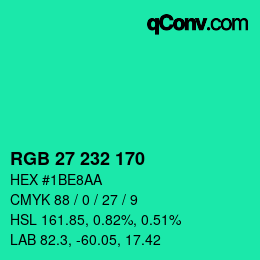 Color code: RGB 27 232 170 | qconv.com