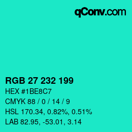 Color code: RGB 27 232 199 | qconv.com