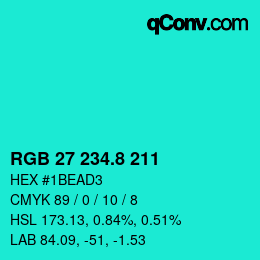 カラーコード: RGB 27 234.8 211 | qconv.com