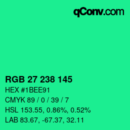Color code: RGB 27 238 145 | qconv.com