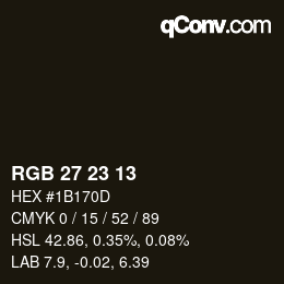 カラーコード: RGB 27 23 13 | qconv.com