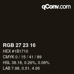 Color code: RGB 27 23 16 | qconv.com