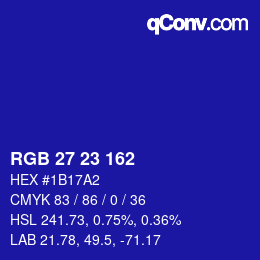 颜色代码: RGB 27 23 162 | qconv.com