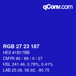 Color code: RGB 27 23 187 | qconv.com