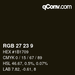 颜色代码: RGB 27 23 9 | qconv.com