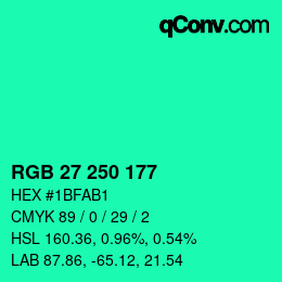 Color code: RGB 27 250 177 | qconv.com
