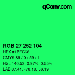 Color code: RGB 27 252 104 | qconv.com