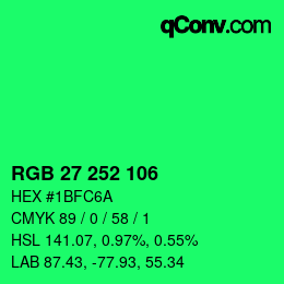 Color code: RGB 27 252 106 | qconv.com