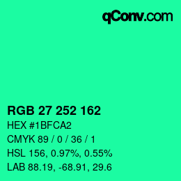 Color code: RGB 27 252 162 | qconv.com