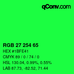 颜色代码: RGB 27 254 65 | qconv.com