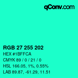 Color code: RGB 27 255 202 | qconv.com