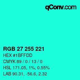 Color code: RGB 27 255 221 | qconv.com
